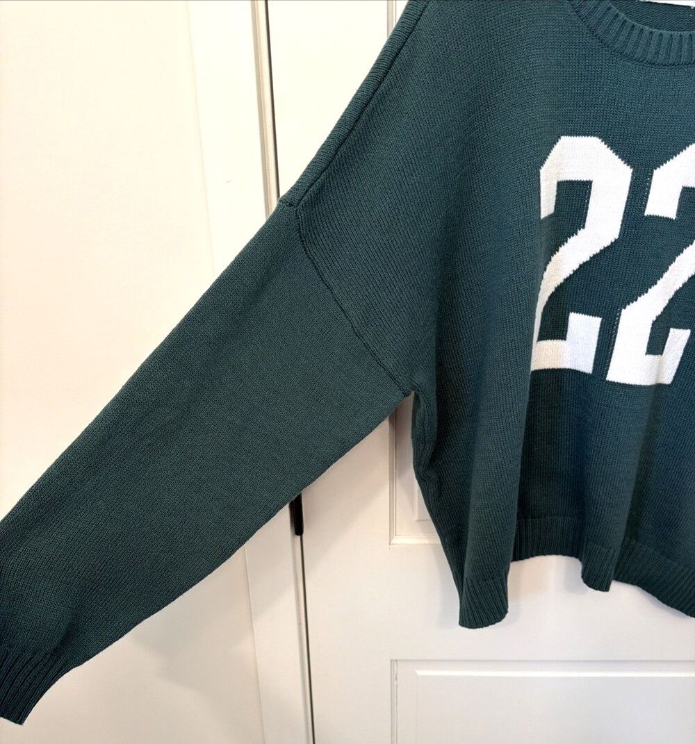Women's Hollister Green White Sweater 22 XL Preppy University Casual Y2K Style - Picture 3 of 12